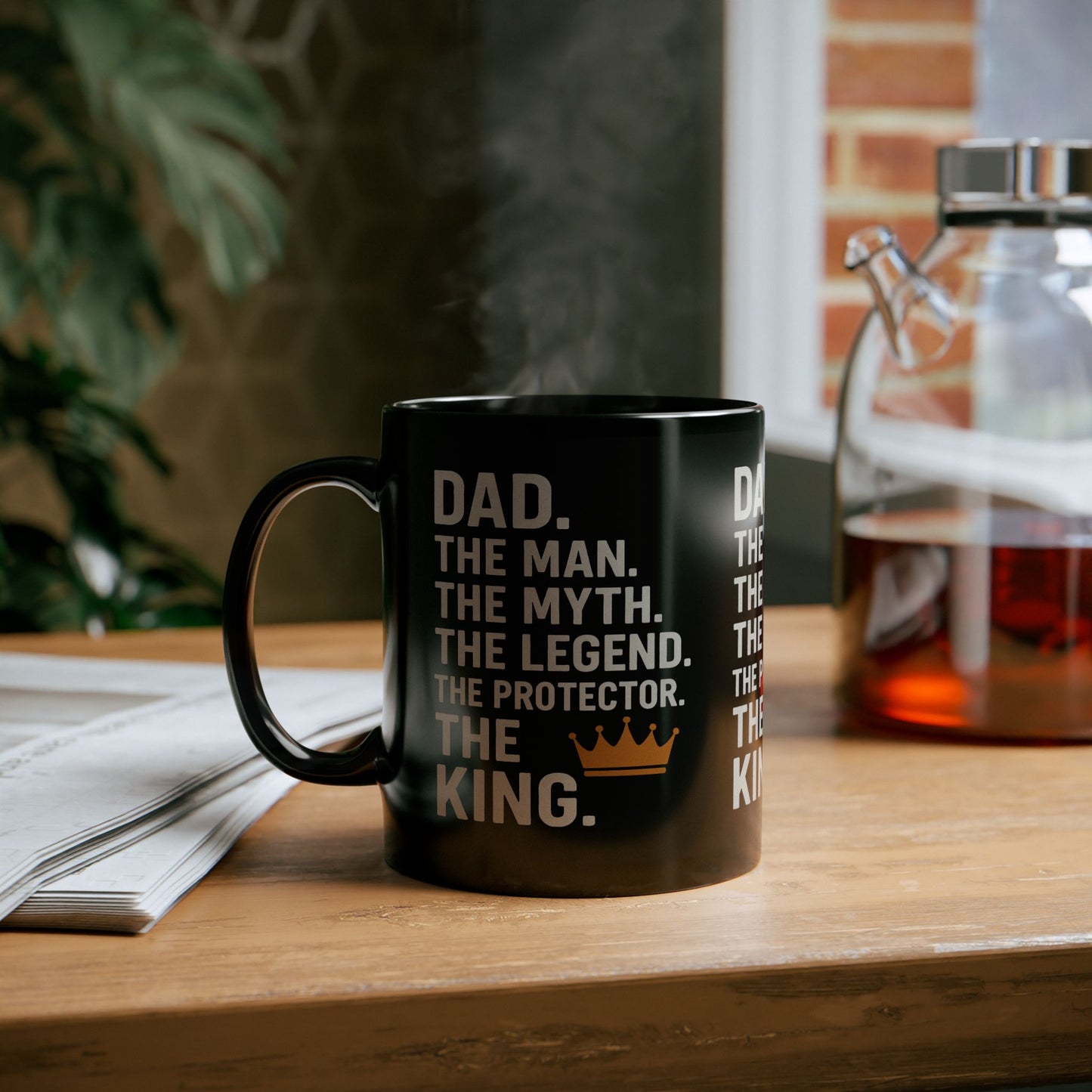 Dad. The King. Mug – The Man. The Myth. The Legend. The Protector. (Black Ceramic 11oz or 15oz)