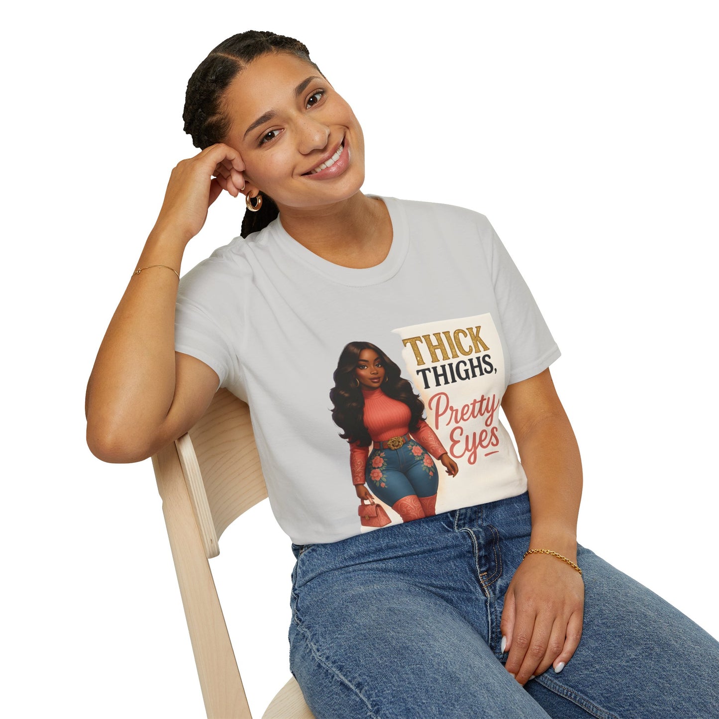 Thick Thighs, Pretty Eyes Graphic T-Shirt – Women's Motivational Tee