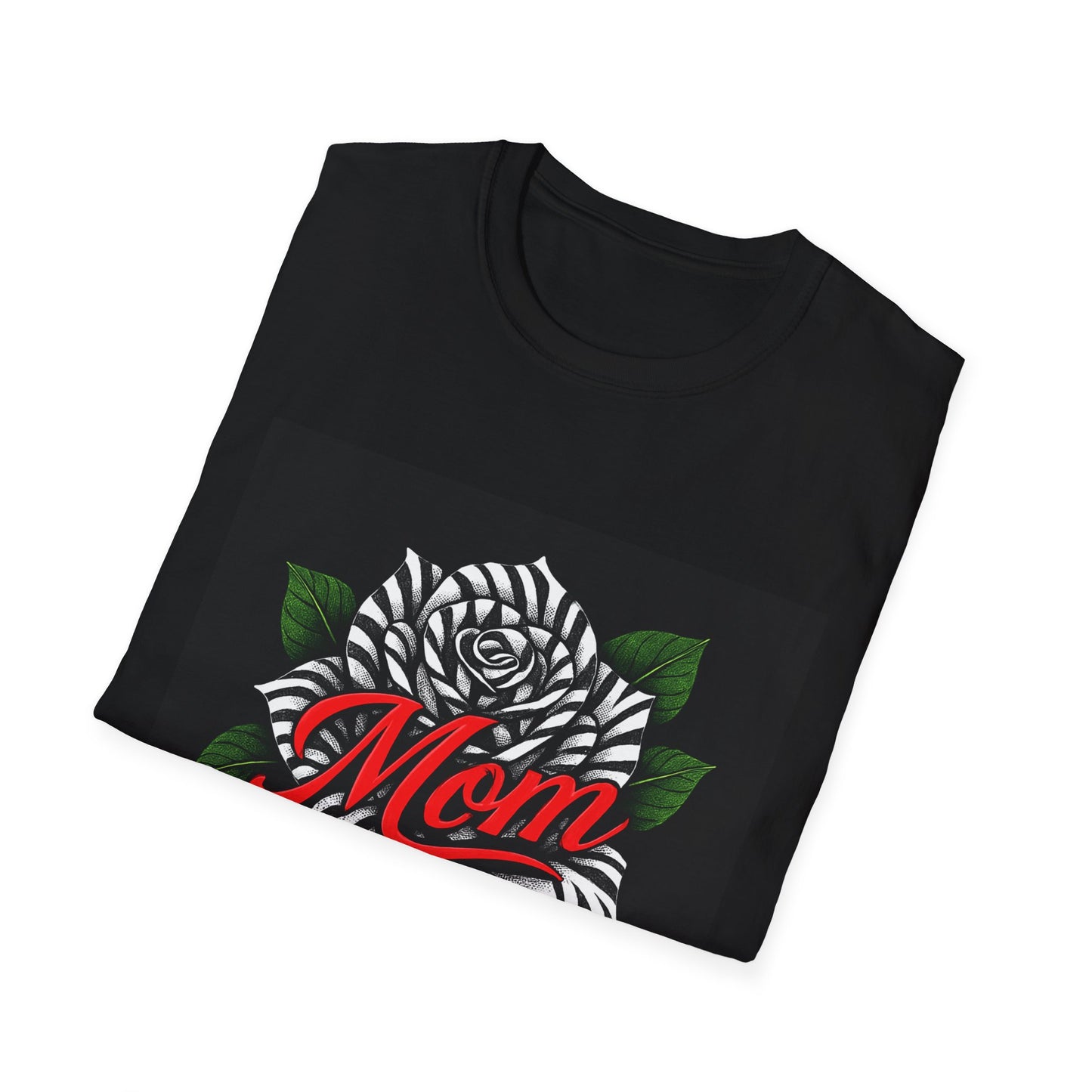 Zebra Rose MOM Graphic T-Shirt – Black Tee with Bold Tattoo-Inspired Art