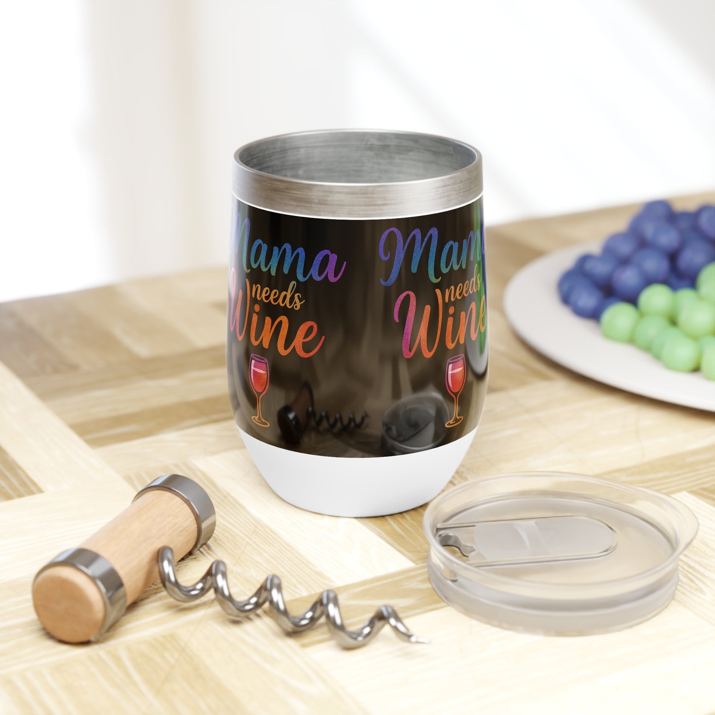 Mama Needs Wine – Black 12oz Insulated Stainless Steel Wine Tumbler with Lid