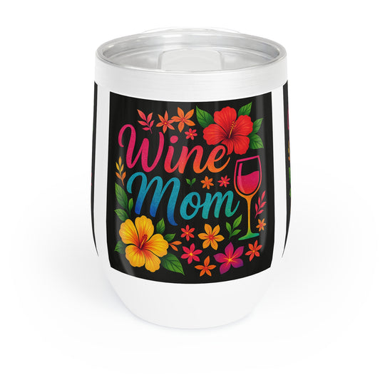 Wine Mom Tumbler – 12oz Stainless Steel with Lid | Tropical Hibiscus Design