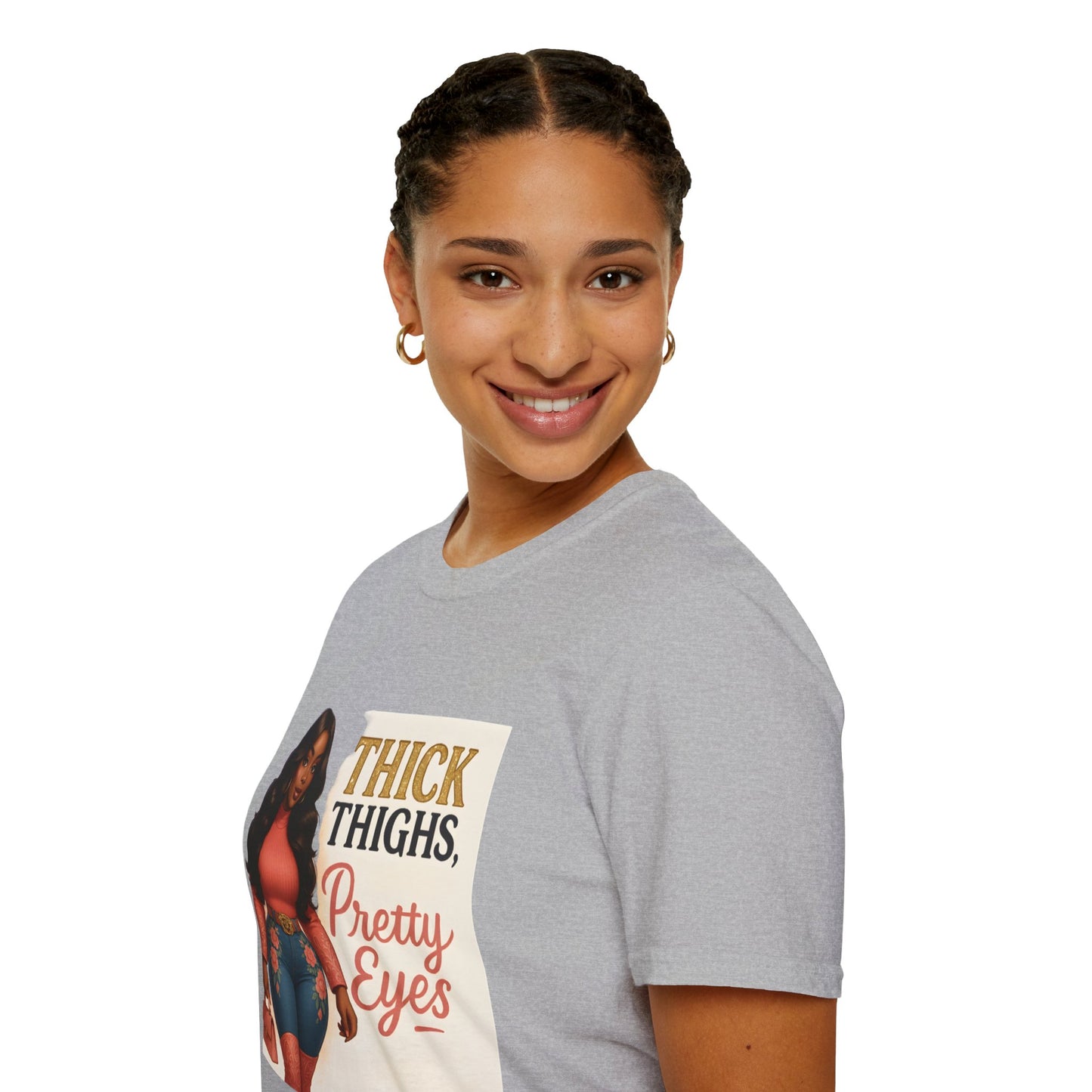Thick Thighs, Pretty Eyes Graphic T-Shirt – Women's Motivational Tee