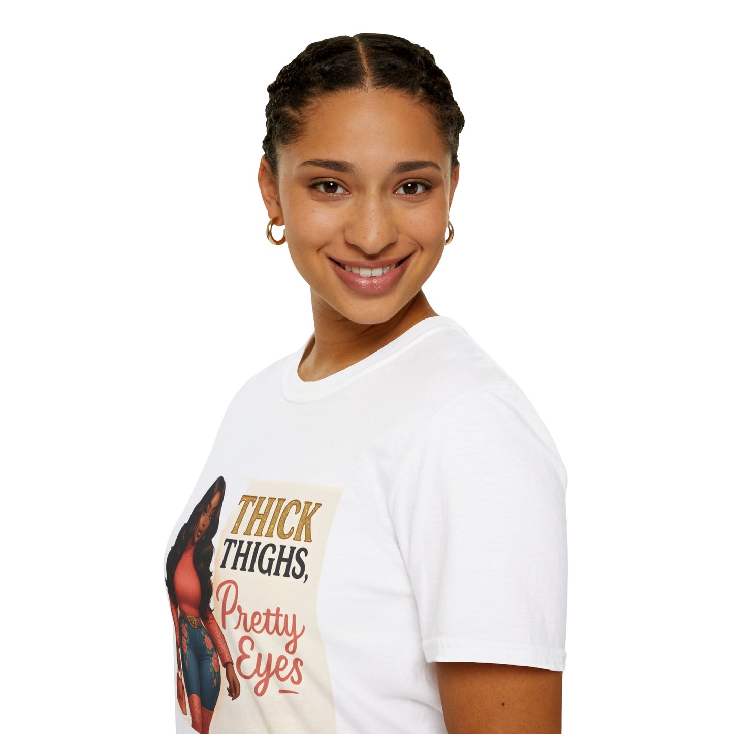 Thick Thighs, Pretty Eyes Graphic T-Shirt – Women's Motivational Tee