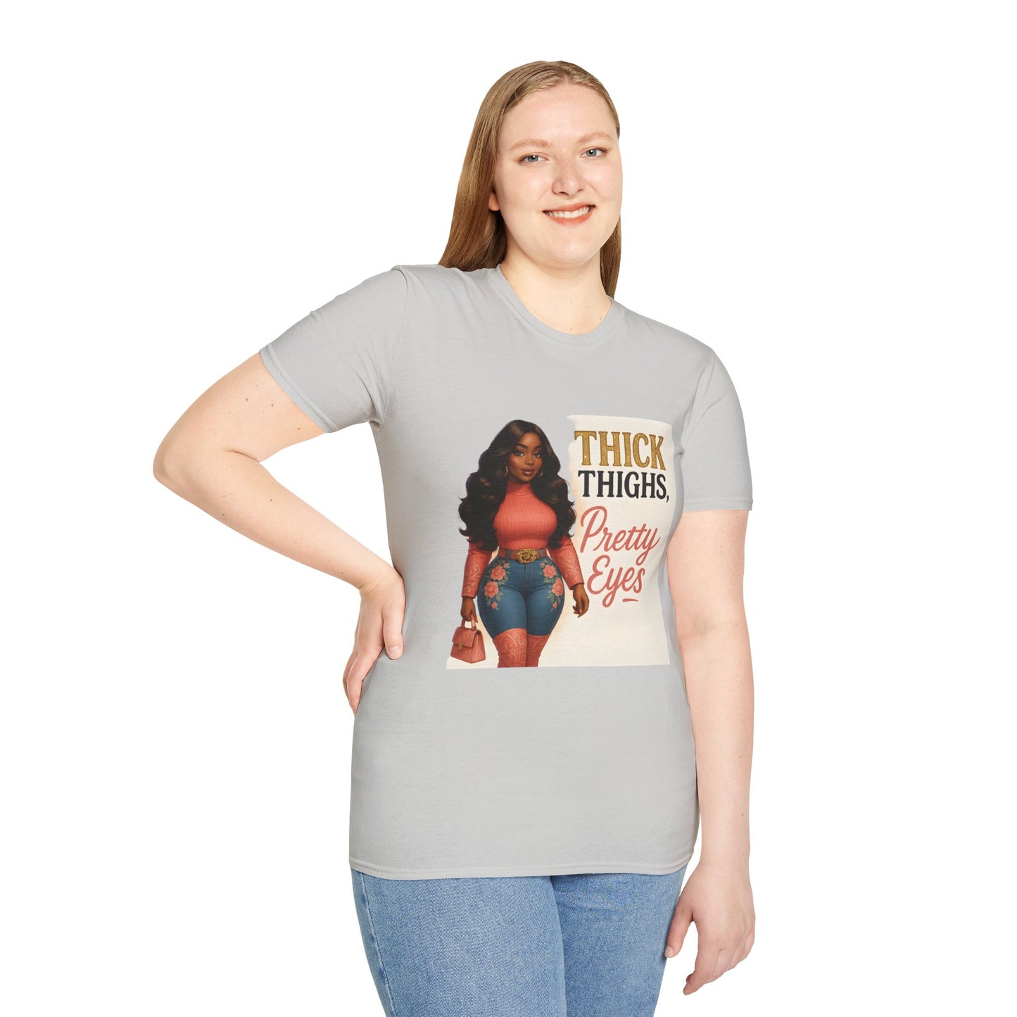 Thick Thighs, Pretty Eyes Graphic T-Shirt – Women's Motivational Tee