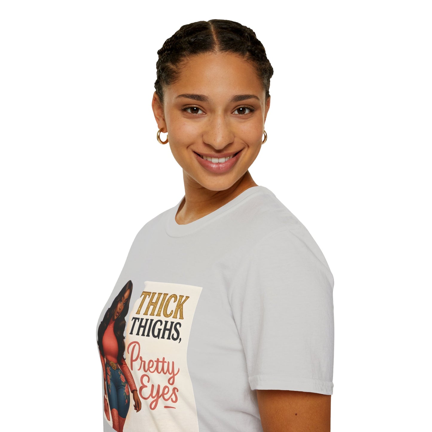Thick Thighs, Pretty Eyes Graphic T-Shirt – Women's Motivational Tee