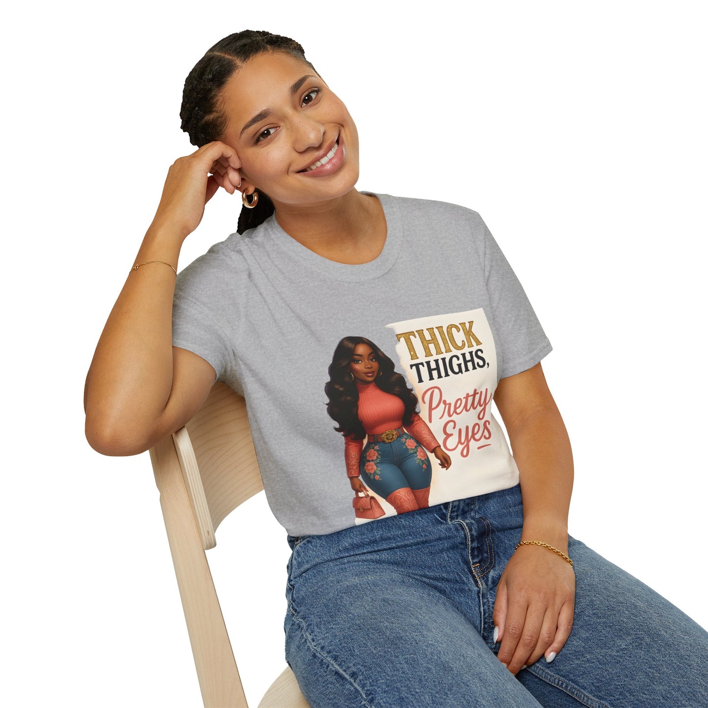 Thick Thighs, Pretty Eyes Graphic T-Shirt – Women's Motivational Tee