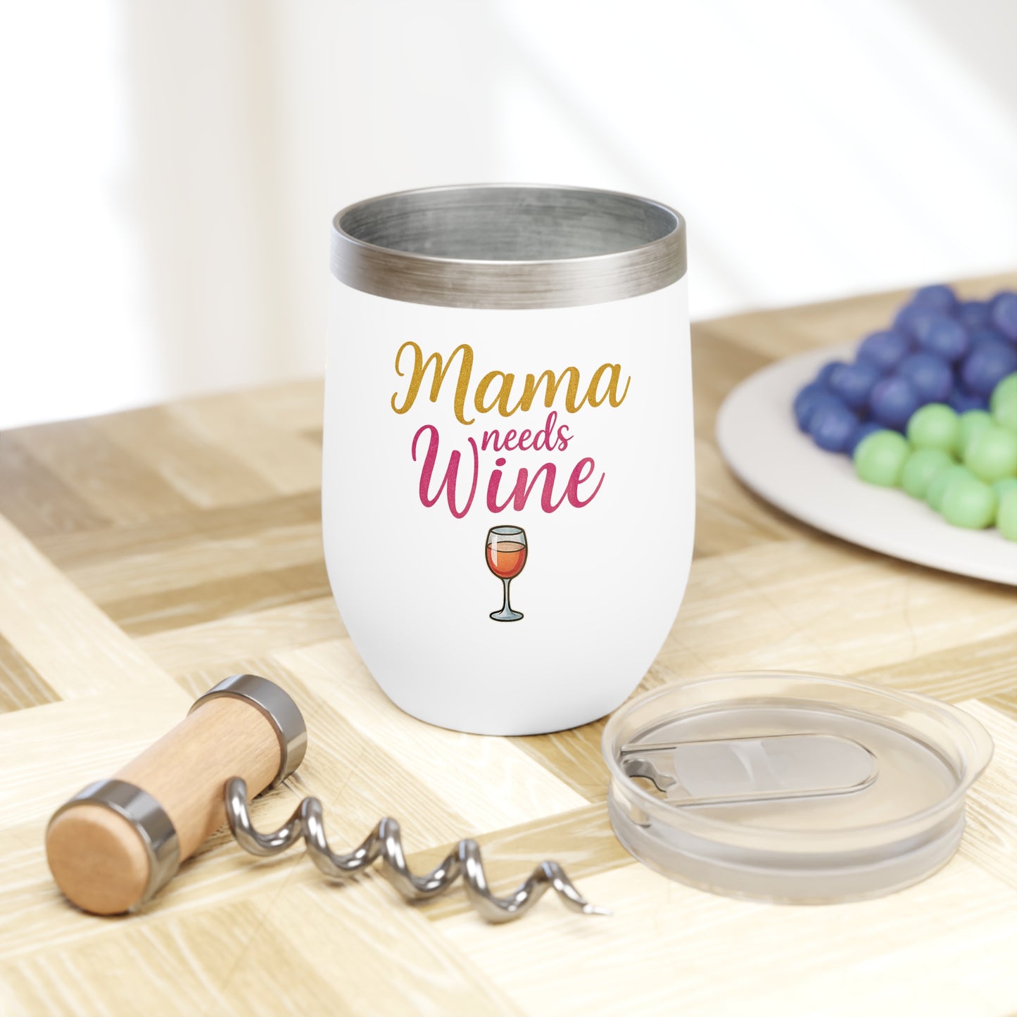Mama Needs Wine – 12oz Insulated Stainless Steel Wine Tumbler with Lid