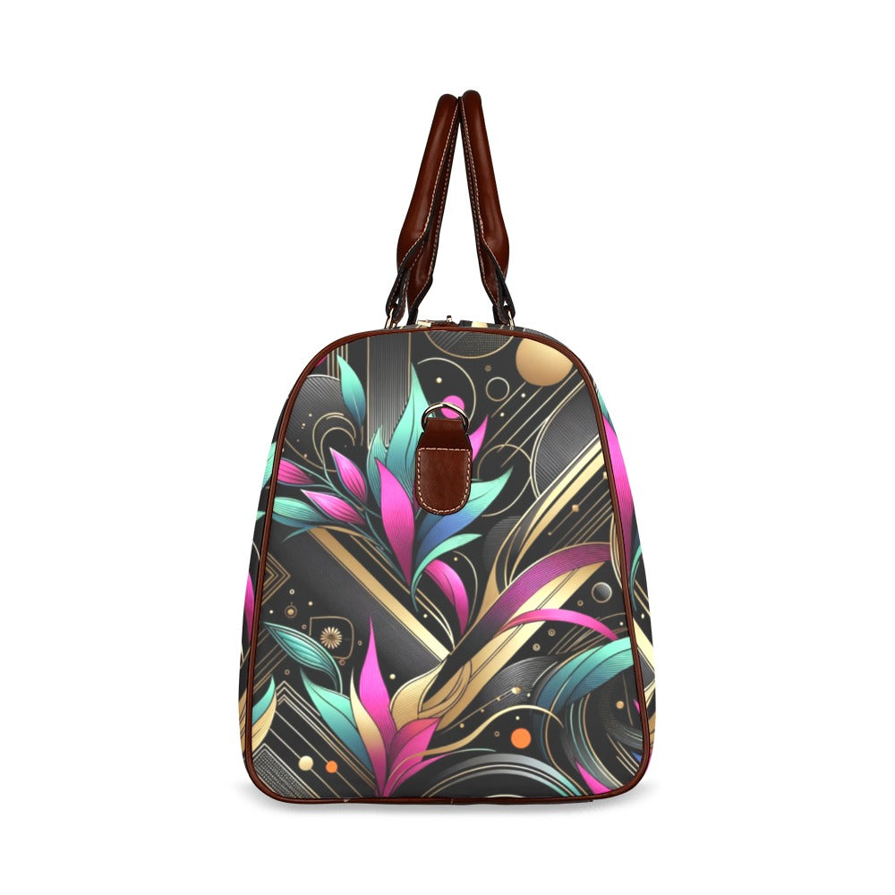 Golden Bloom Luxe Waterproof Duffel Bag – Elegance in Motion