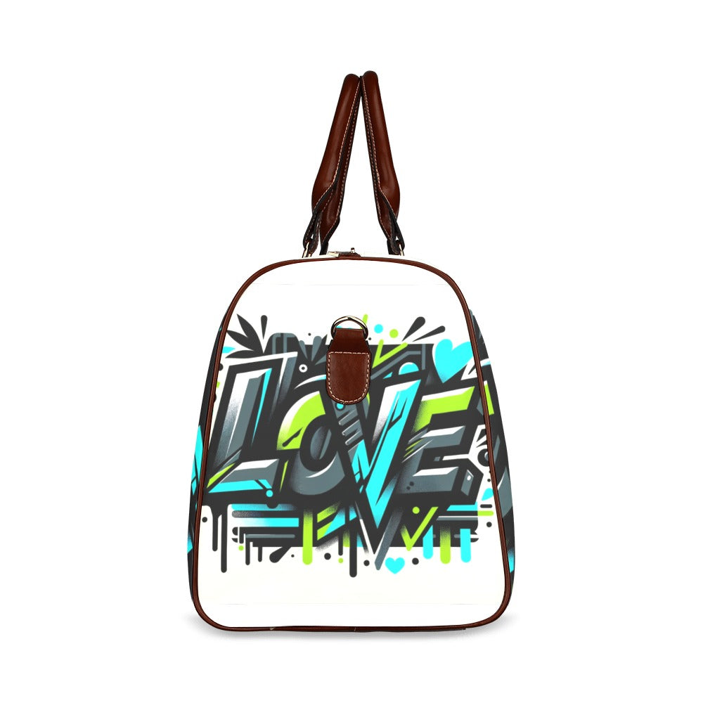 Neon Love Graffiti Waterproof Duffel Bag