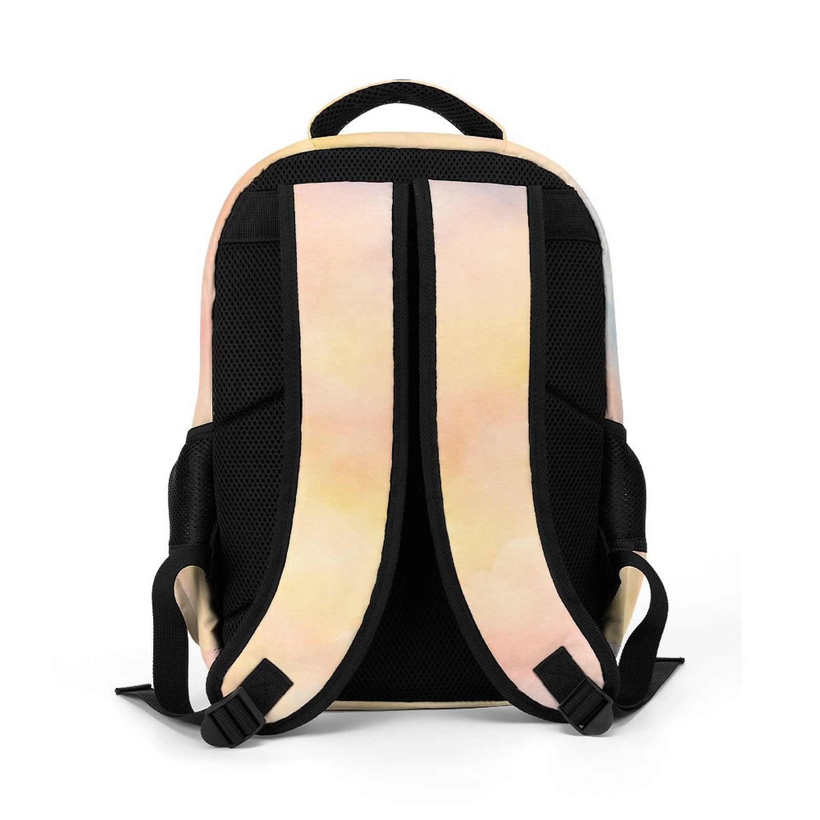 Tatum Love Bundle backpack featuring smiling African American girl on colorful pastel background back view straps