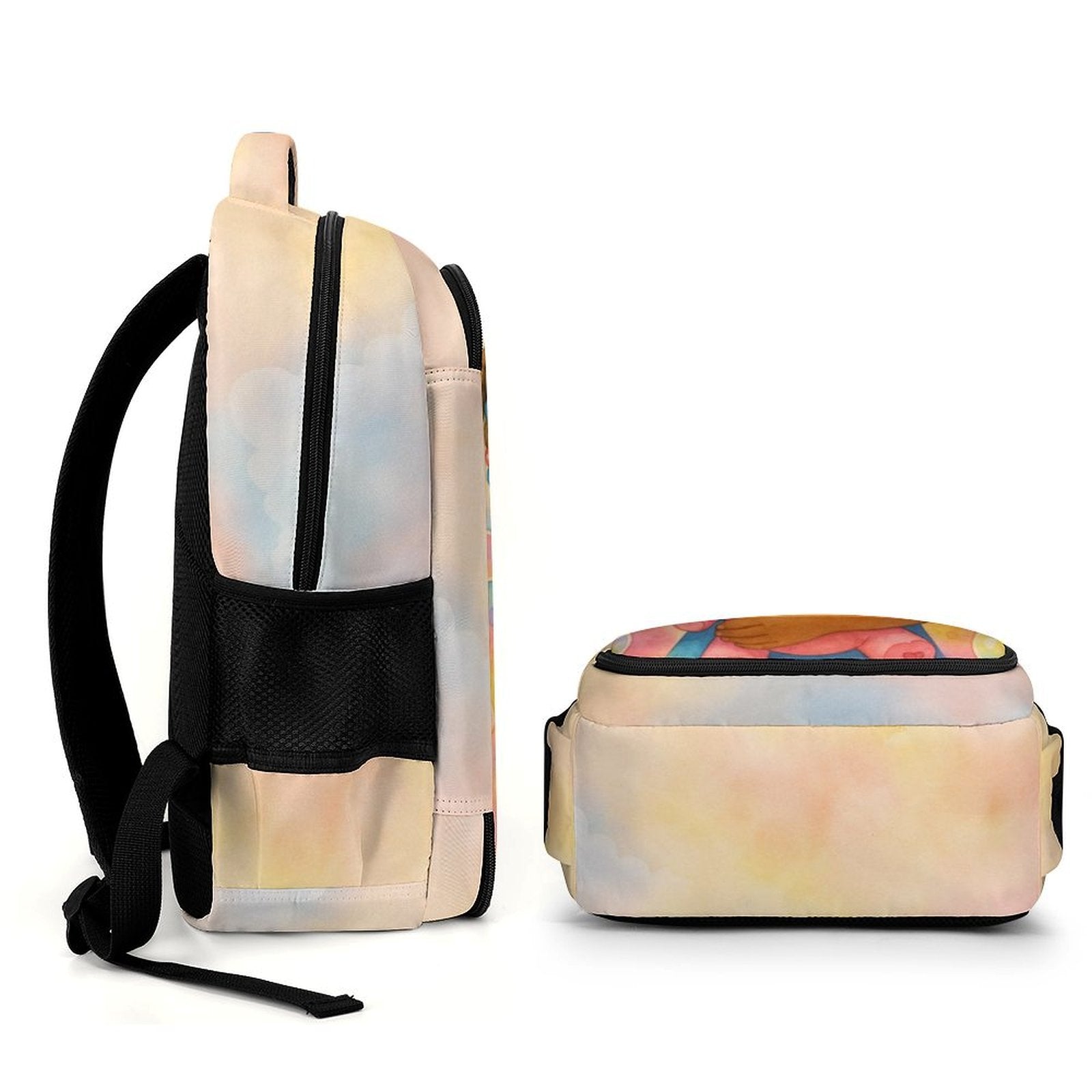 Durable polyester kids backpack with colorful Tatum Love Bundle print, adjustable padded straps, and multiple storage compartments