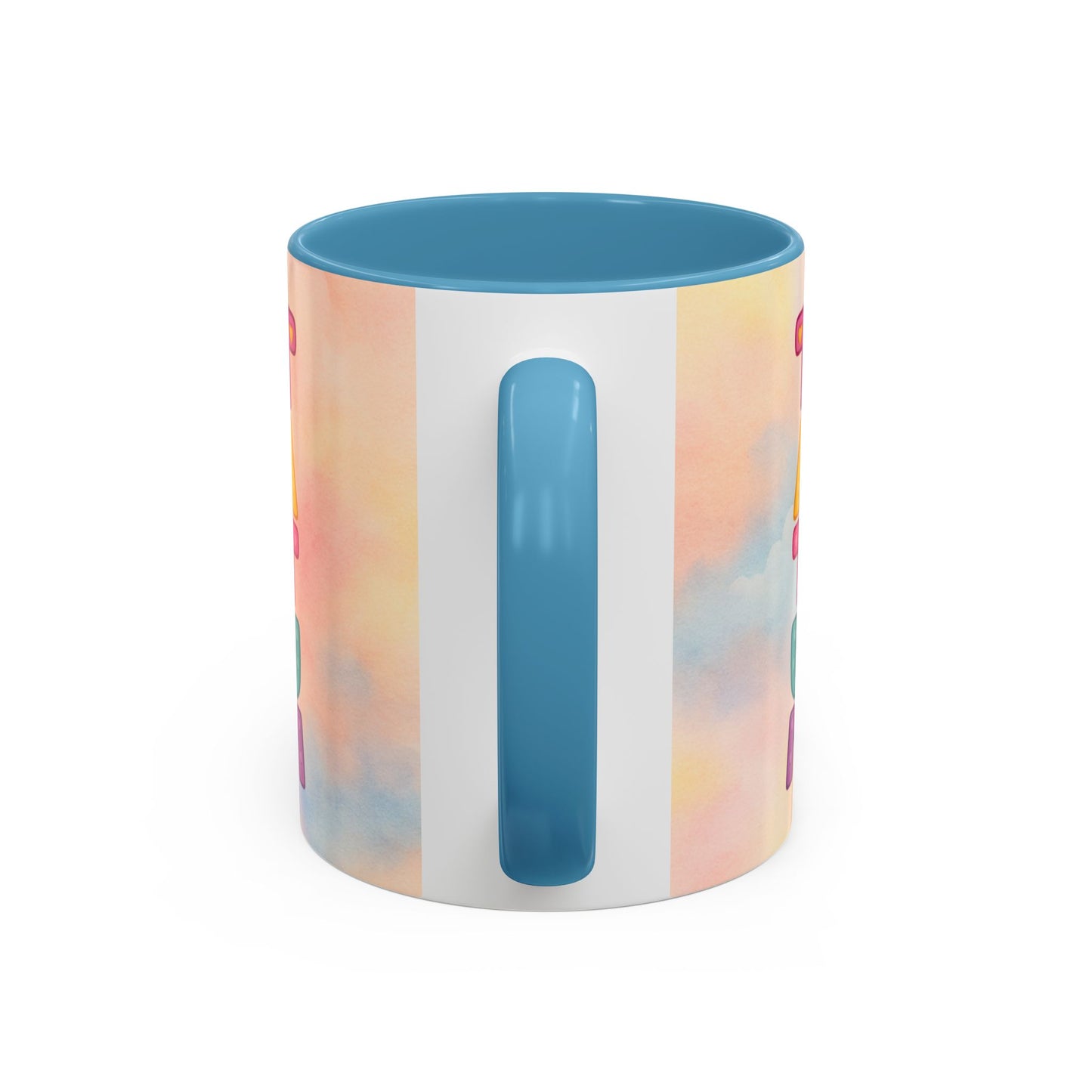 Pastel kids ceramic mug featuring smiling African American girl with pigtails and a pink elephant, with colorful Tatum name design on reverse.