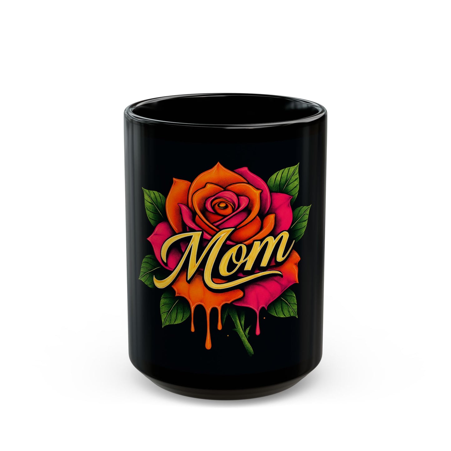 Bold Rose MOM Mug – Black Ceramic with Tattoo-Inspired Art | 11oz or 15oz