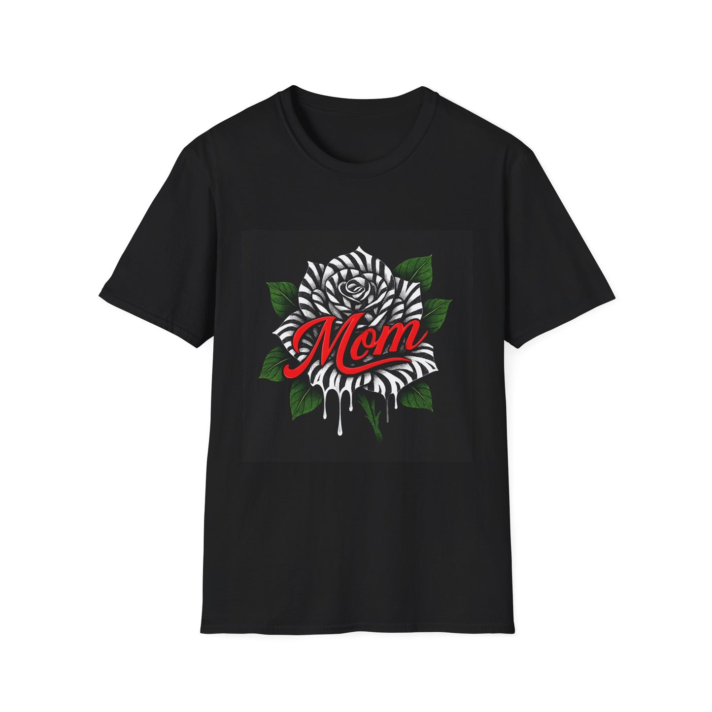 Zebra Rose MOM Graphic T-Shirt – Black Tee with Bold Tattoo-Inspired Art