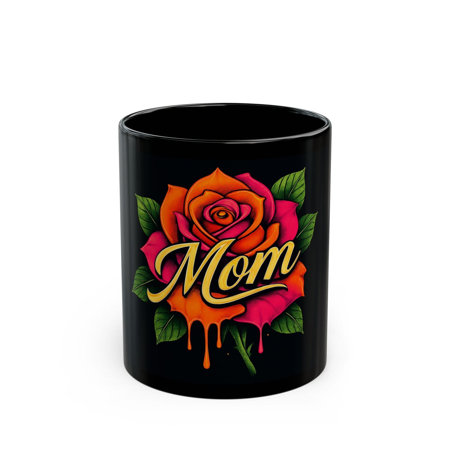 Bold Rose MOM Mug – Black Ceramic with Tattoo-Inspired Art | 11oz or 15oz