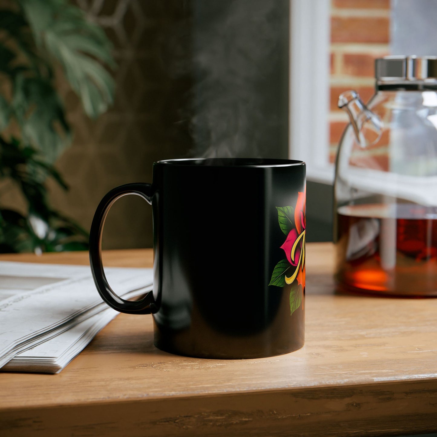 Bold Rose MOM Mug – Black Ceramic with Tattoo-Inspired Art | 11oz or 15oz